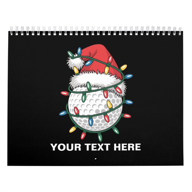 Personalised Golf Ball Santa Hat Christmas Lights Calendar (Cover)