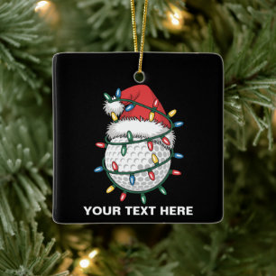 Personalised Golf Ball Santa Hat Christmas Lights Ceramic Ornament