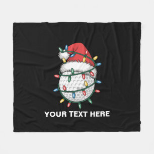 Personalised Golf Ball Santa Hat Christmas Lights Fleece Blanket