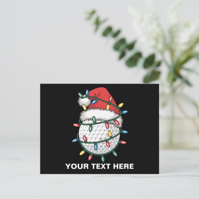 Personalised Golf Ball Santa Hat Christmas Lights Holiday Postcard (Standing Front)