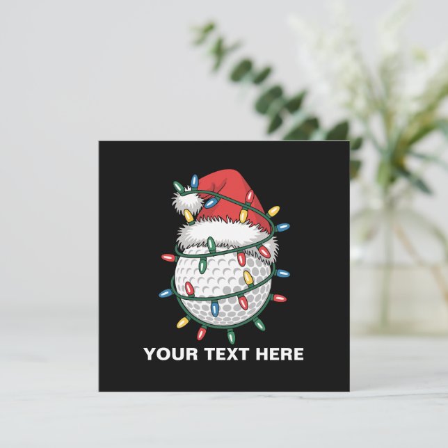 Personalised Golf Ball Santa Hat Christmas Lights Invitation (Standing Front)