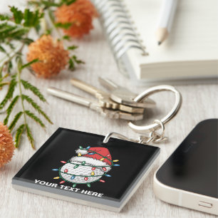 Personalised Golf Ball Santa Hat Christmas Lights Key Ring