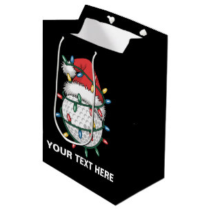 Personalised Golf Ball Santa Hat Christmas Lights Medium Gift Bag