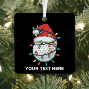 Personalised Golf Ball Santa Hat Christmas Lights Metal Tree Decoration