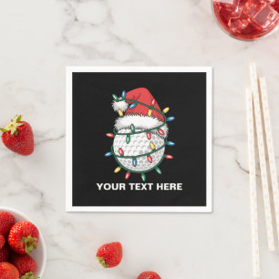 Personalised Golf Ball Santa Hat Christmas Lights Napkin