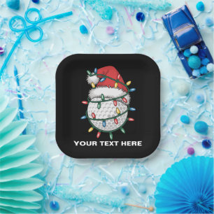 Personalised Golf Ball Santa Hat Christmas Lights Paper Plate