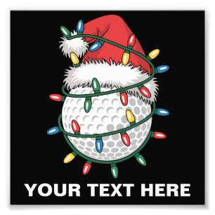 Personalised Golf Ball Santa Hat Christmas Lights Photo Print