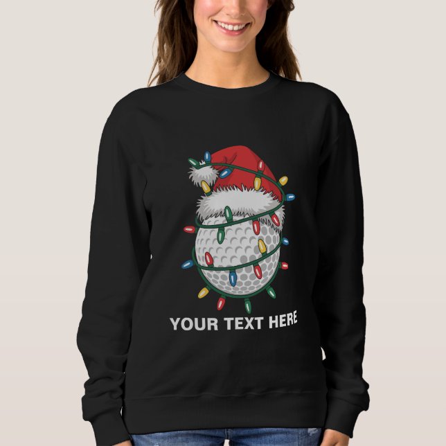 Personalised Golf Ball Santa Hat Christmas Lights Sweatshirt (Front)