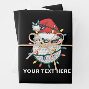 Personalised Golf Ball Santa Hat Christmas Lights Wrapping Paper Sheet