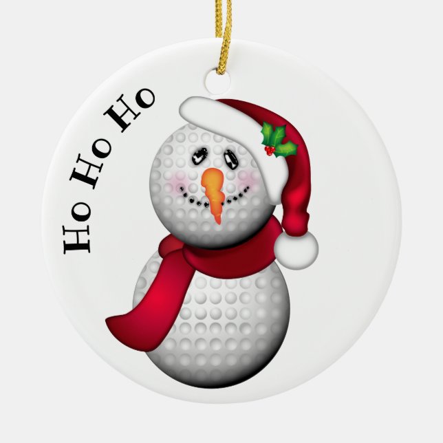 Personalised Golf Ball Snowman Santa Ceramic Tree Decoration (Front)