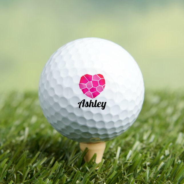 Personalised golf ball with cute mosaic pink heart (Insitu Tee)