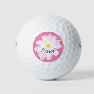 Personalised golf balls with pink daisy flower