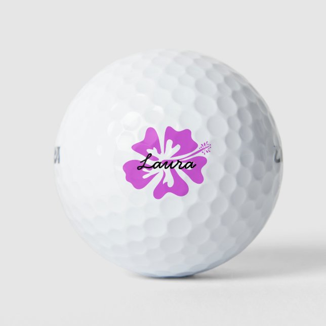 Personalised golf balls with pink Hawaiian flower (Front)