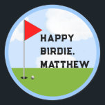 Personalised Golf Birthday Classic Round Sticker<br><div class="desc">Funny golf gift stickers and party favour labels for golf-lover. Edit text to add name of your favourite golfer.</div>