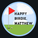 Personalised Golf Birthday Classic Round Sticker<br><div class="desc">Funny golf gift stickers and party favour labels for golf-lover. Edit text to add name of your favourite golfer.</div>