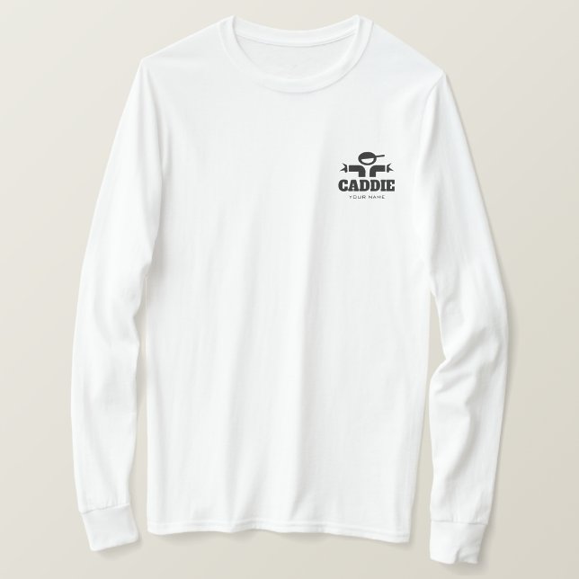 Personalised golf caddie shirt with custom name (Design Front)