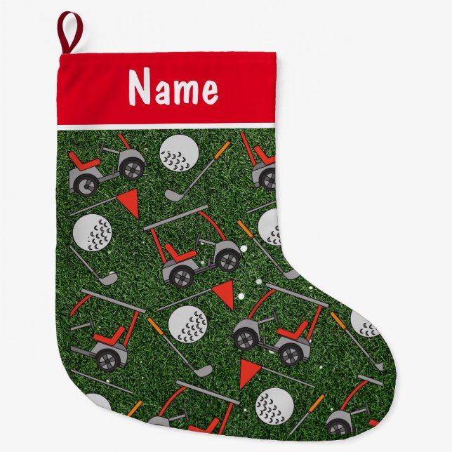 Personalised Golf Christmas Gifts Golf themed Large Christmas Stocking (Front)