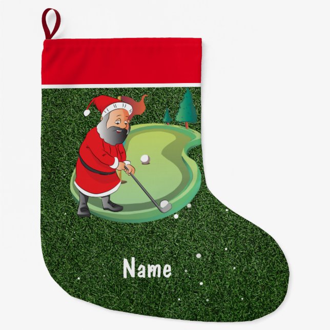 Personalised Golf Christmas Gifts with Santa Claus Large Christmas Stocking (Front)