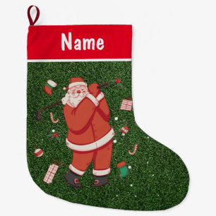 Personalised Golf Christmas Gifts with Santa Claus Large Christmas Stocking