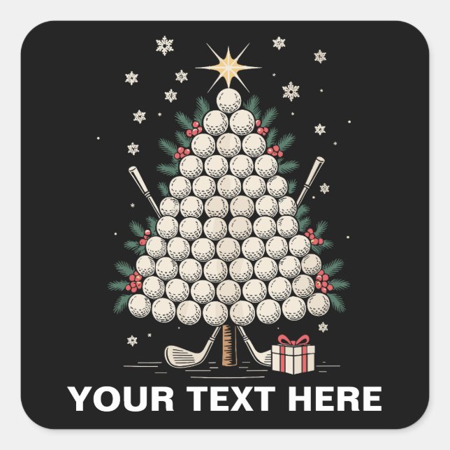 Personalised Golf Christmas Tree Equipment Family Square Sticker (Front)
