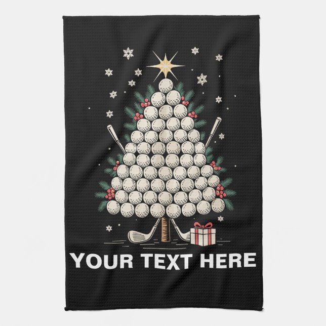 Personalised Golf Christmas Tree Equipment Family Tea Towel (Vertical)