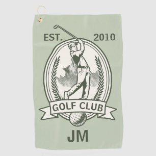 Personalised golf club monogram design with golfer golf towel