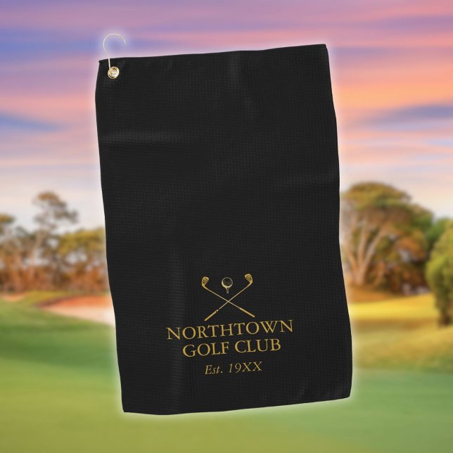 Personalised Golf Club Name Black And Gold Golf Towel (Personalized Golf Club Name Black And Gold Golf Towel)