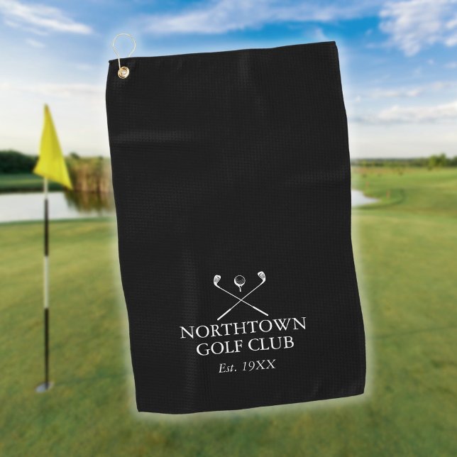 Personalised Golf Club Name Black And White Golf Towel (Personalized Golf Club Name Black And White Golf Towel)