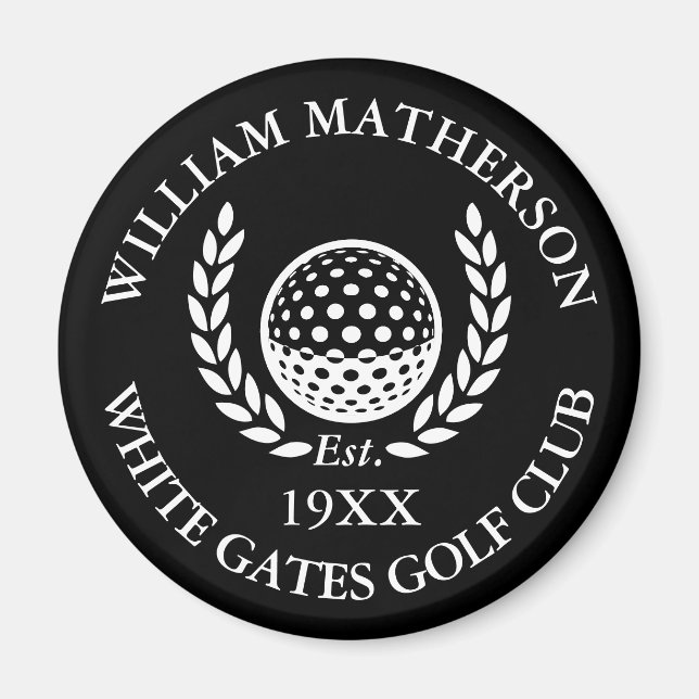 Personalised Golf Club Name Black And White Magnet (Front)