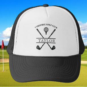 Personalised Golf Club Name Black White Trucker Hat