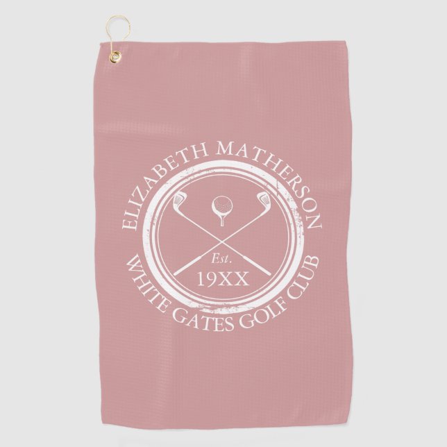 Personalised Golf Club Name Dusty Rose Pink Golf Towel (Front)