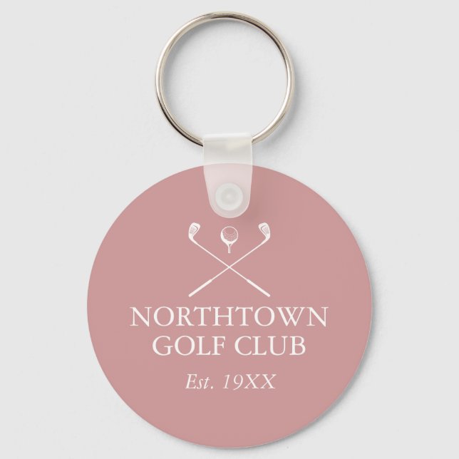 Personalised Golf Club Name Dusty Rose Pink Key Ring (Front)