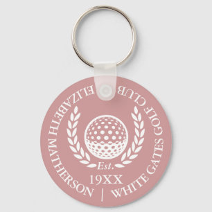 Personalised Golf Club Name Dusty Rose Pink Key Ring