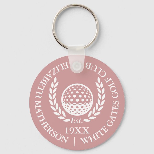Personalised Golf Club Name Dusty Rose Pink Key Ring (Front)