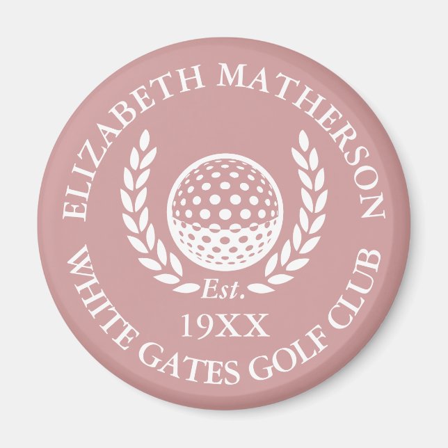 Personalised Golf Club Name Dusty Rose Pink Magnet (Front)