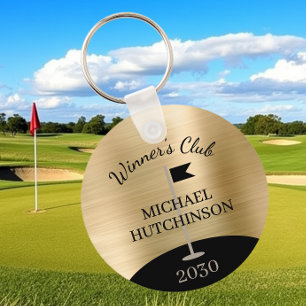 Personalised Golf Club Name Gold Key Ring