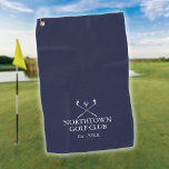 Personalised Golf Club Name Navy Blue Golf Towel<br><div class="desc">Featuring a classic crossed golf clubs,  and golf ball design these golf towels are ideal for all golf clubs. Personalise with the golf club name and the year the golf club was established. Designed by Thisisnotme©</div>