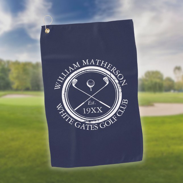 Personalised Golf Club Name Navy Blue Golf Towel (Personalized Golf Club Name Navy Blue Golf Towel)