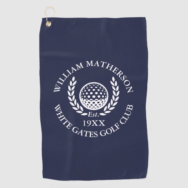 Personalised Golf Club Name Navy Blue Golf Towel (Front)