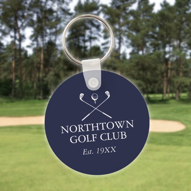 Personalised Golf Club Name Navy Blue Key Ring (Personalized Golf Club Name Navy Blue Keychain)