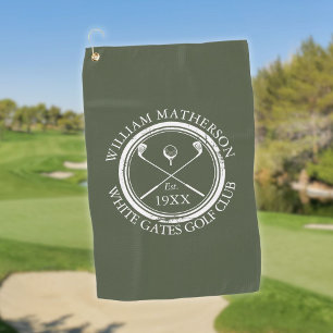 Personalised Golf Club Name Olive Green Towel