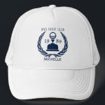 Personalised Golf Club Name Trucker Hat<br><div class="desc">the perfect blend of comfort, function, and laid-back attitude. Featuring a breatheable mesh back, adjustable snap closure, and bold front design, this hat is made for everyday wear. Whether you're hitting the road, running errands, or hanging out outdoors, it adds the right touch of casual flair to any outfit. Great...</div>