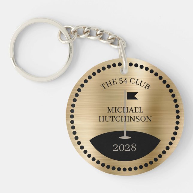 Personalised Golf Club Name Year Gold Key Ring (Front)