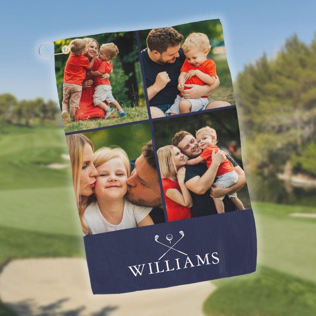 Personalised  Golf Clubs Photo Collage Navy Blue Golf Towel (Personalized Golf Clubs Photo Collage Navy Blue Golf Towel)