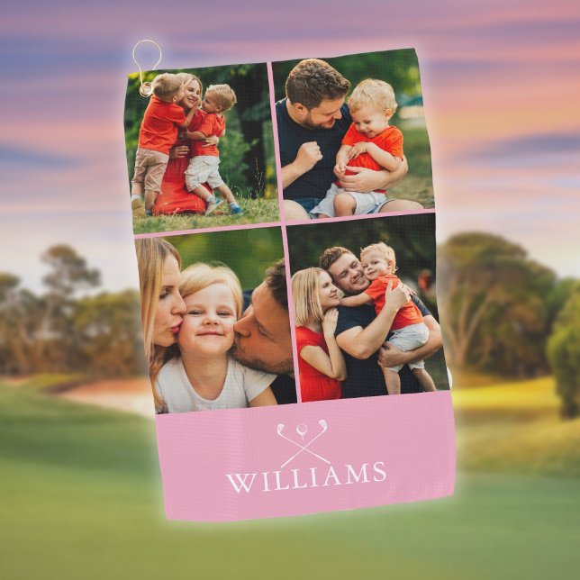 Personalised  Golf Clubs Photo Collage Pink Golf Towel (Personalized Golf Clubs Photo Collage Pink Golf Towel)
