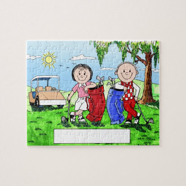 Personalised Golf Couple Cartoon Caricature Jigsaw Puzzle (Horizontal)