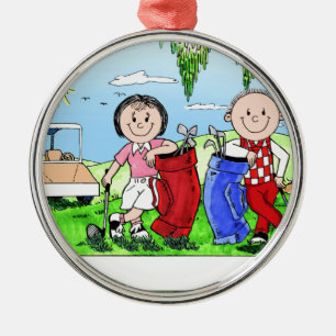 Personalised Golf Couple Cartoon Caricature Metal Tree Decoration
