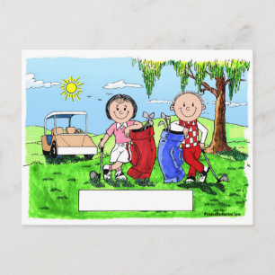 Personalised Golf Couple Cartoon Caricature Postcard