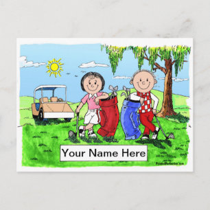 Personalised Golf Couple Cartoon Caricature Postcard