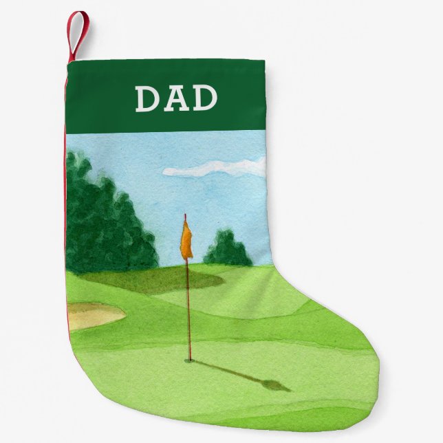 Personalised Golf Course Green Painting Small Christmas Stocking (Front)